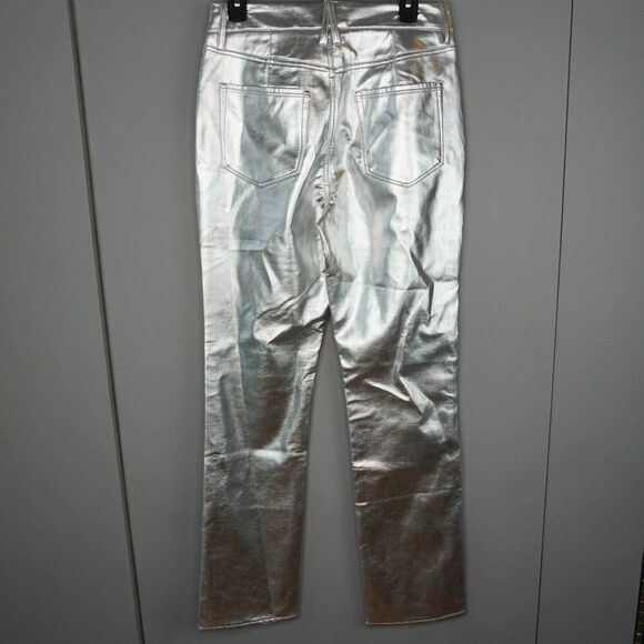 New Good American Good Icon SILVER Metallic Faux Leather Pants size 6/28 - Picture 9 of 16